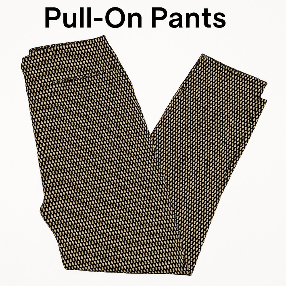 Rafaella Comfort Pull-On Pants 6 Black Tan Geo